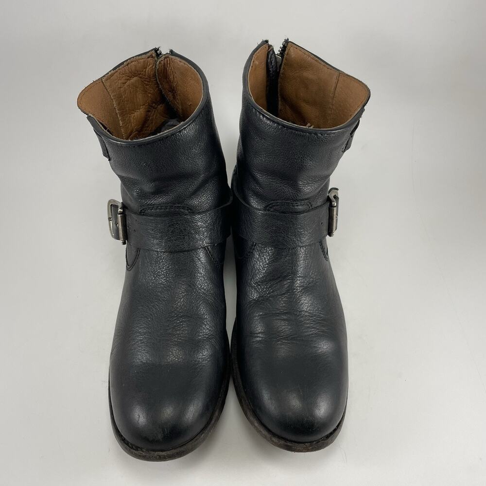 Frye Tyler Engineer Ankle Boots Womens Size 8 B Black Leather Moto Biker Buckle - Picture 12 of 13